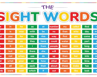 100 Sight Words, preschool, anchor chart, poster, elementary, school, chart, digital downloads, files, Pre-K, Kindergarten, learning