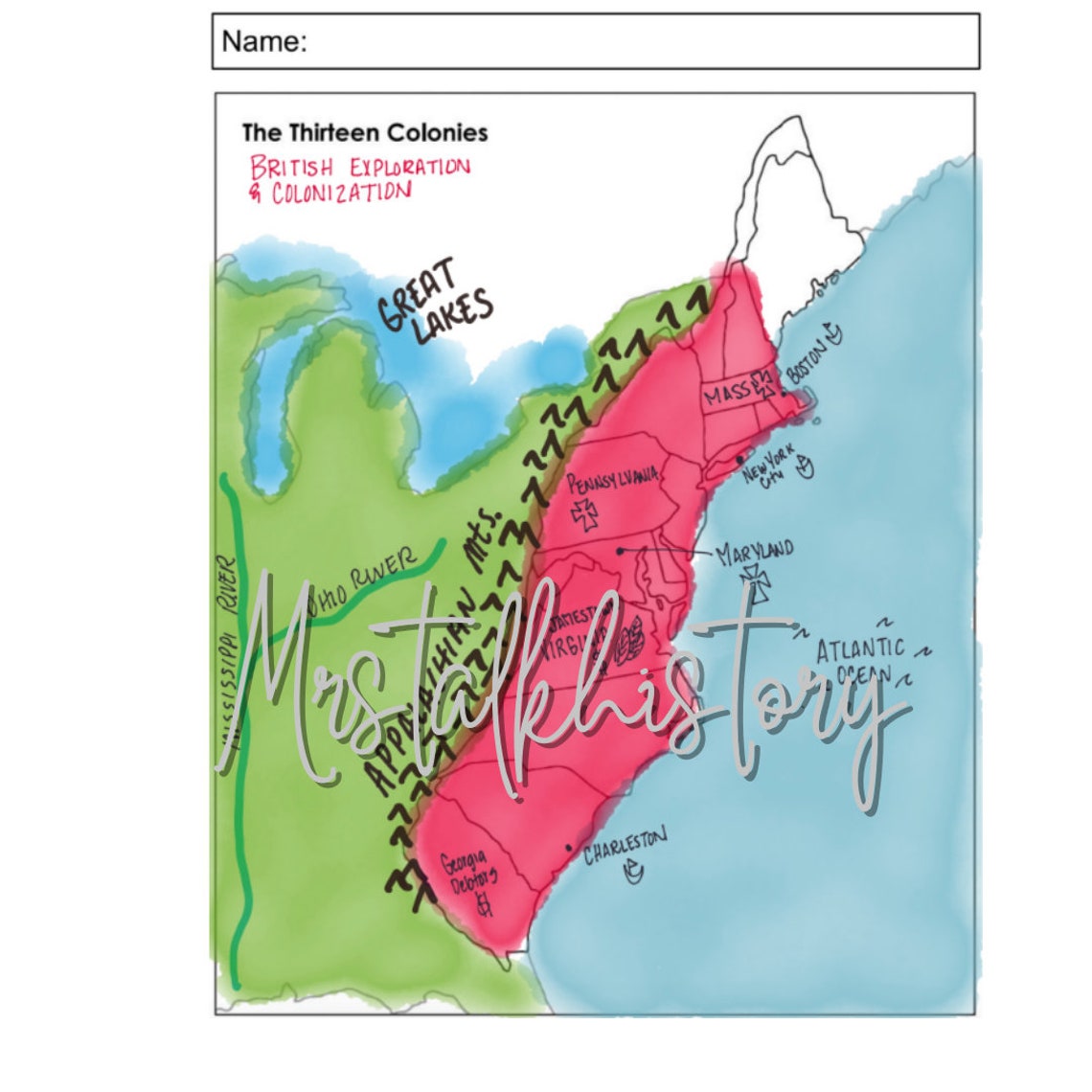 13 Original Colonies, United States, Geography, Social Studies, Student ...