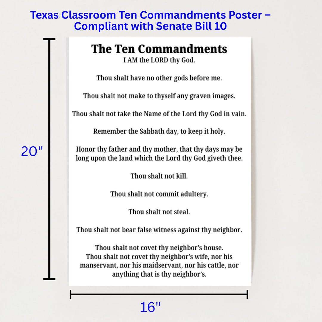 Ten Commandments Bill Texas Classroom Ten Commandments Poster – Compliant With Senate Bill 10 ...