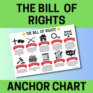 The Bill of Rights, 10 Amendments, U.S. Constitution, Freedoms, Social Studies, Anchor charts, chart, posters (M3082)