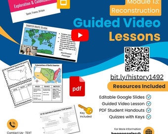 Video Lessons: Module 13 Reconstruction, Google slides, video link, student handout, quizzes, U.S. History STAAR, 8th, social studies