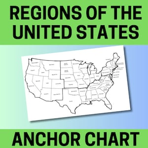 Regions of the United States, Map, Printable, Regions, STAAR, Map, U.S. History, American History, Anchor Charts, School Posters, digital
