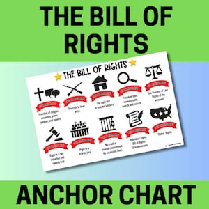 The Bill of Rights, 10 Amendments, U.S. Constitution, Freedoms, Social Studies, Anchor charts, chart, posters (M3083)
