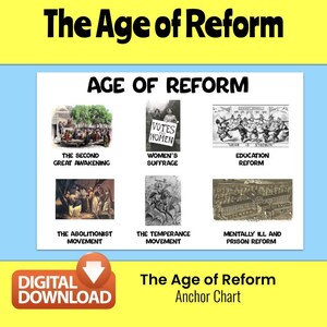 Age of Reform, Abolitionist, temperance, Women&#39;s rights, Suffrage, U.S. History, American History, Anchor Charts, School Posters, digital