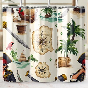Pirate Treasure Map Tumbler Wrap Digitale Download PNG, Pirate Adventure Tumbler Wrap, Tropisch Piratenthema Tumbler Design