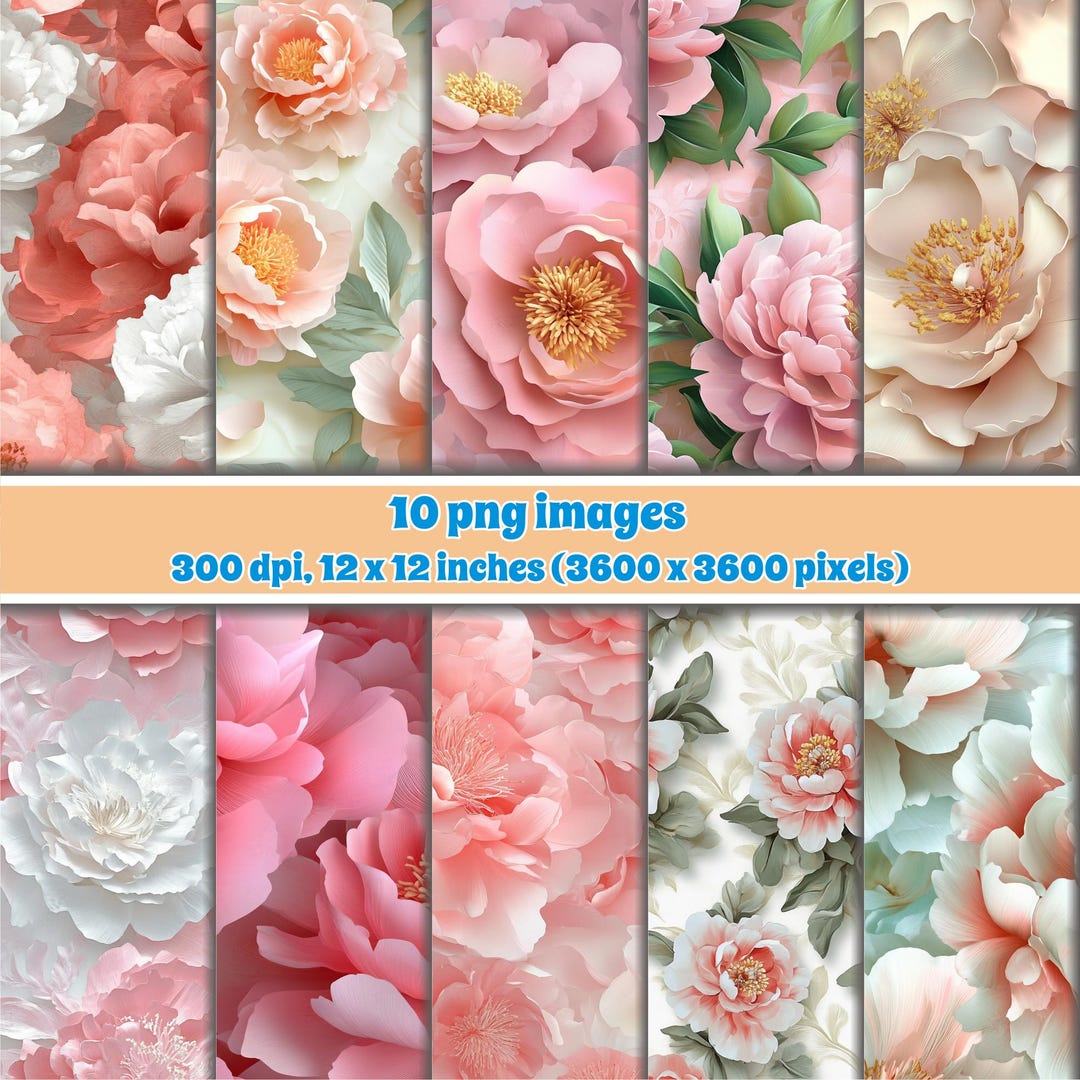 Elegant Floral Digital Art, Pink Peony Flower Wall Art, Botanical Print ...