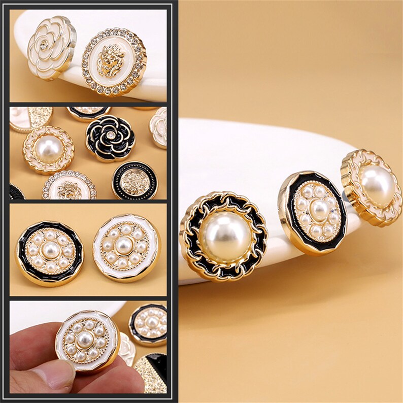 10 pièces, boutons de manteau haute couture, boutons vintage en perles et strass, boutons rétro, accessoires vestimentaires, boutons 18-25 mm, boutons en nacre en gros image 3