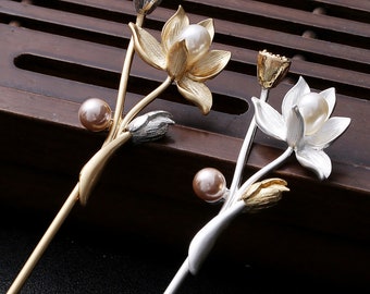 Cherish Tradition: Vintage Lotus Hair Stick! Elegant Silver Hair Clip Inspired by Chinese Hanfu Style - The Perfect Gift