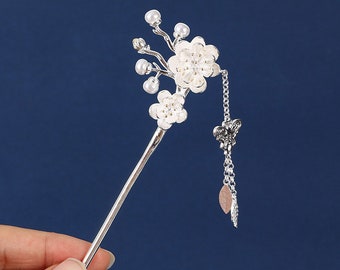 Peach blossom butterfly hairpin, pearl tassel hair accessories, Chinese style, perfect gift for her