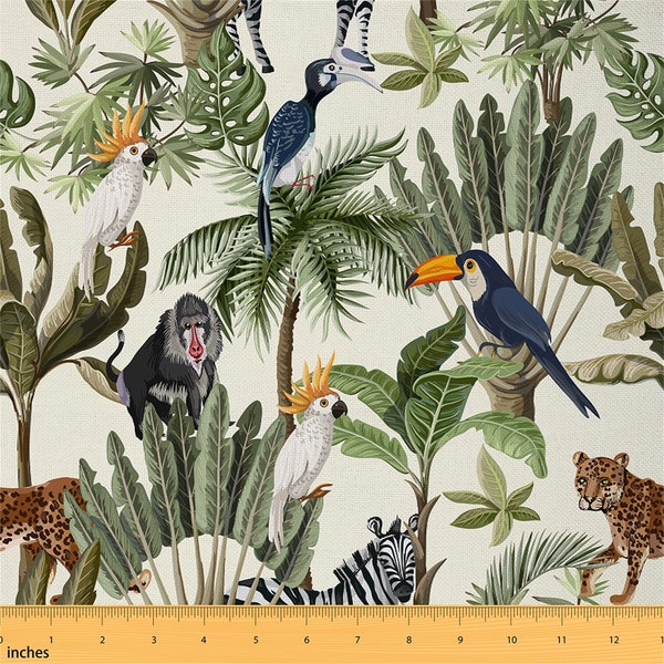 Tissu polyester jungle par mètre, tissu tropical botanique feuilles de palmiers à coudre, tissu léopard toucan sauvage, zèbre, fait main