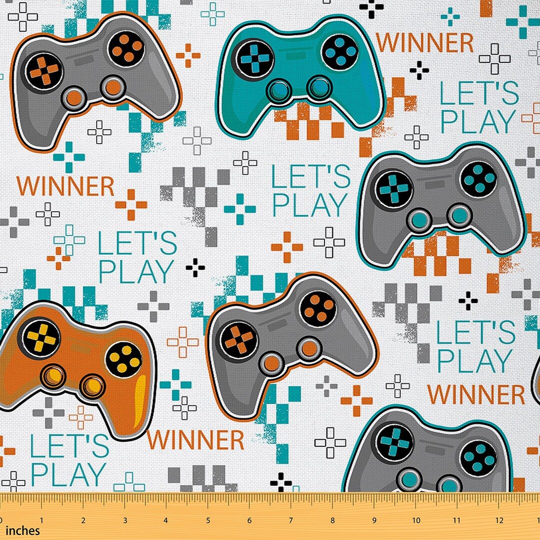 Game Pad Polyester Fabric by the Yard, Modern Video Game Controller