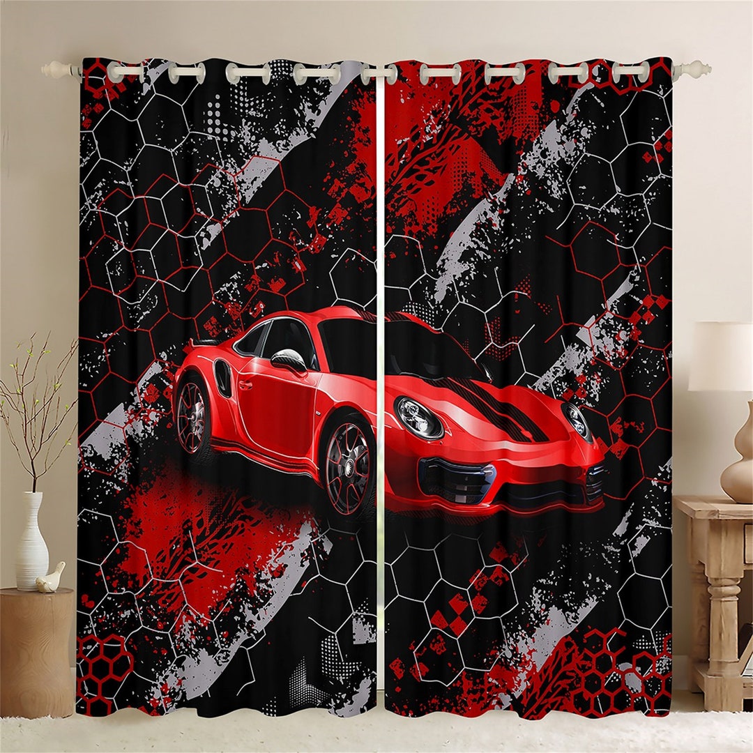 Red Racing Car Window Curtains Extreme Sports Theme Curtain Etsy