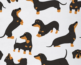 Cartoon Dachshund Polyester Fabric by The Yard, Lovely Animal Dog Fabric for Upholstery, Cute Family Pet Puppy Sewing Fabric, Handmade