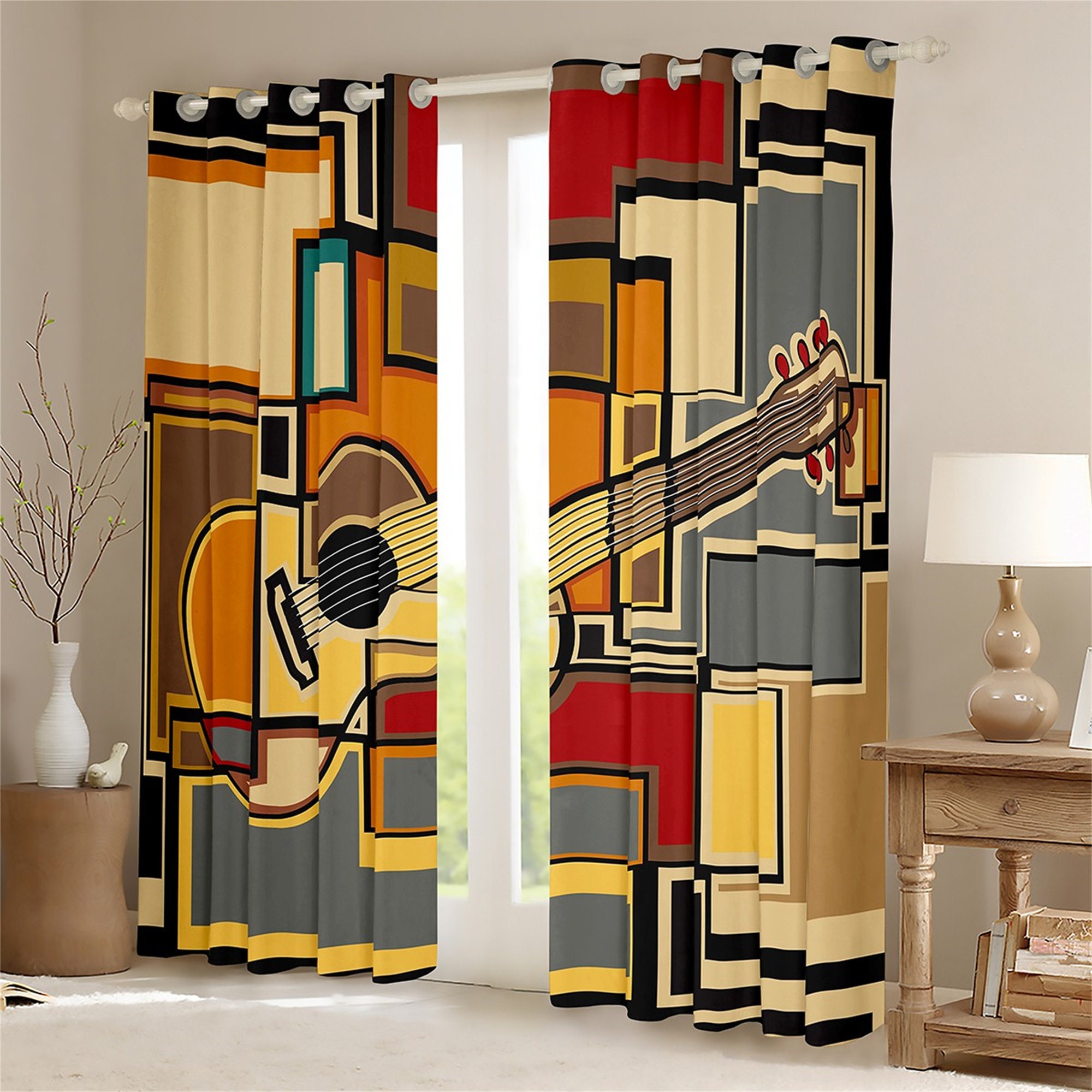 Handmade Guitar Window Curtains Music Theme Musical Etsy