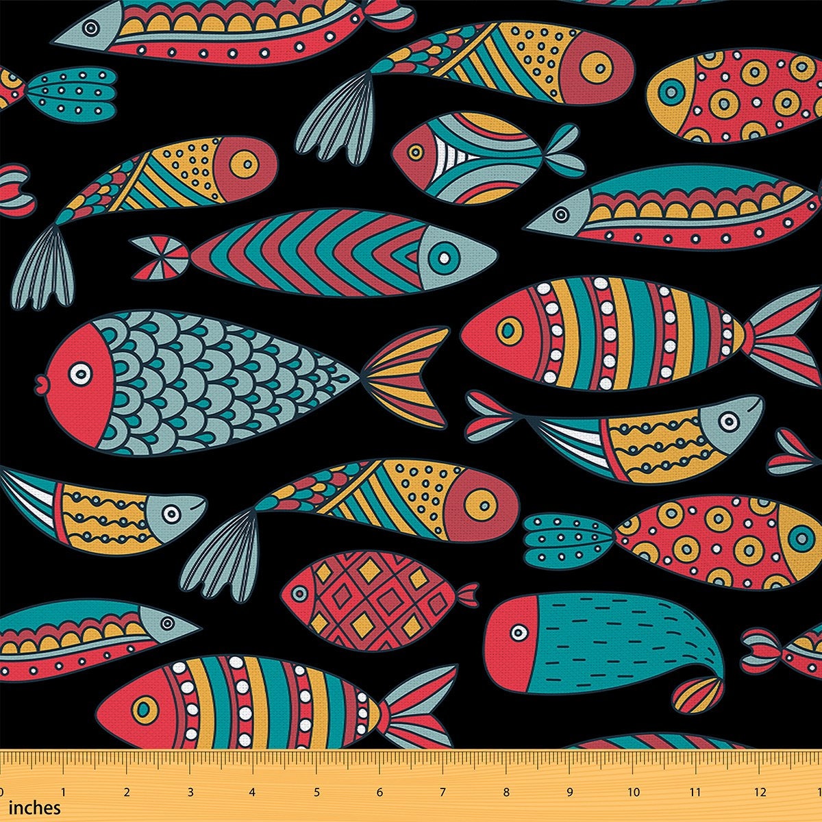 Cartoon-Fisch-Stoff 100% Polyester – Handgezeichnete Meerestiere, 183x150 Cm, Weich, Wasserdicht, Für Nähen & DIY