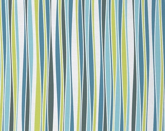 Handmade Stripes Fabric by The Yard, Natural Geometric Waves Ripple Fabric for DIY Projects, Farmhouse Striped Lines Fabric, Green Blue
