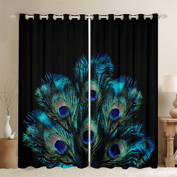 Black Peacock Curtains Etsy