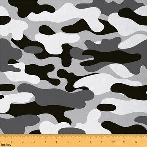 Neutral Dark Gray Camo Fabric Camouflage Black/gray by Parisbebe