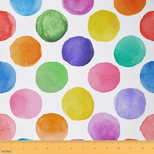 Bunte Polka Dots Stoff Schüttgut, Aquarell Kreise malen Polyester Stoff für Polsterung, künstlerischen Minimalismus Nähen Stoff, handgemacht