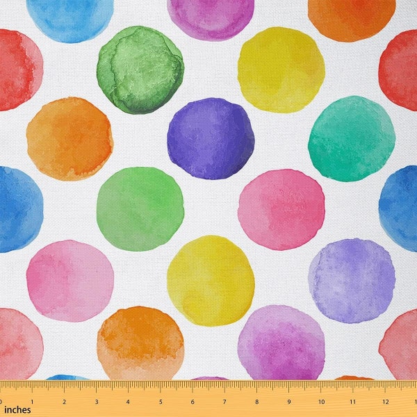 Tela de lunares de colores cortada a medida, círculos de acuarela pintura tela de poliéster para tapicería, tela de costura de minimalismo artístico, hecho a mano