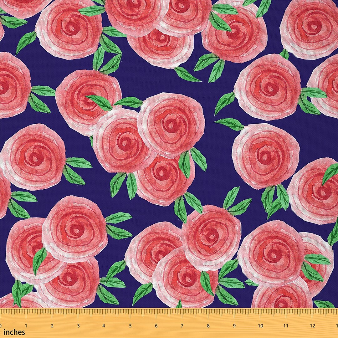 Watercolor Red Roses Fabric by the Yard, Nature Botanical Flowers ...