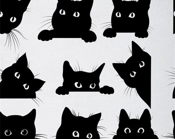 Black and White Cat Fabric Cats in Black and White by Petfriendly Cat