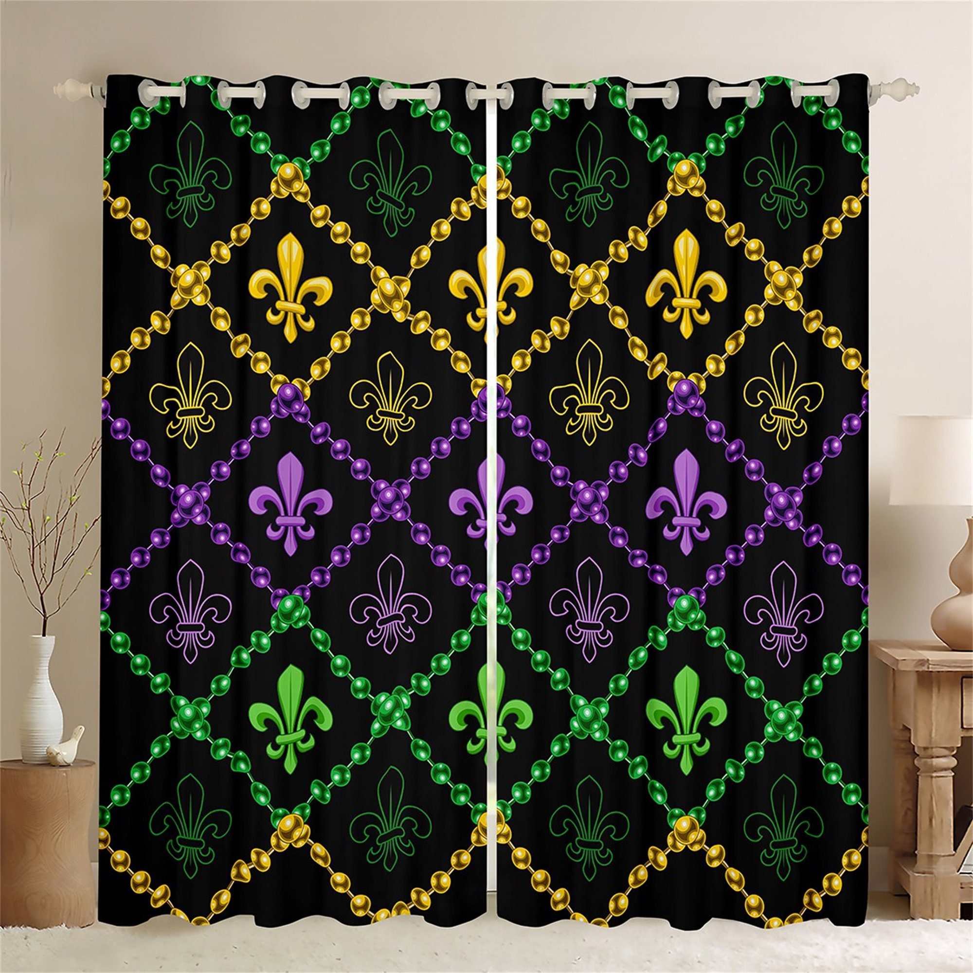 Colorful Mardi Gras Diamonds Fabric