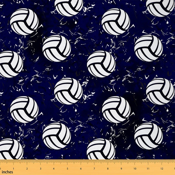 Volleyball Fabric by The Yard, Sports Ball Game Polyester Fabric for Upholstery, Watercolor Navy Blue Graffiti Sewing Fabric, Handmade