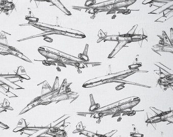 Himmelsflugzeug-Polyesterstoff-Massenbestand, Luftfahrt-Kampfflugzeug-Flugzeugstoff für Polsterung, schwarz-weißer Handgraffiti-Stoff, handgefertigt