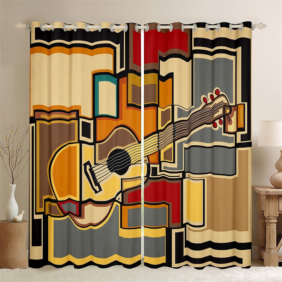 Handmade Guitar Window Curtains, Music Theme Musical Instrument Window