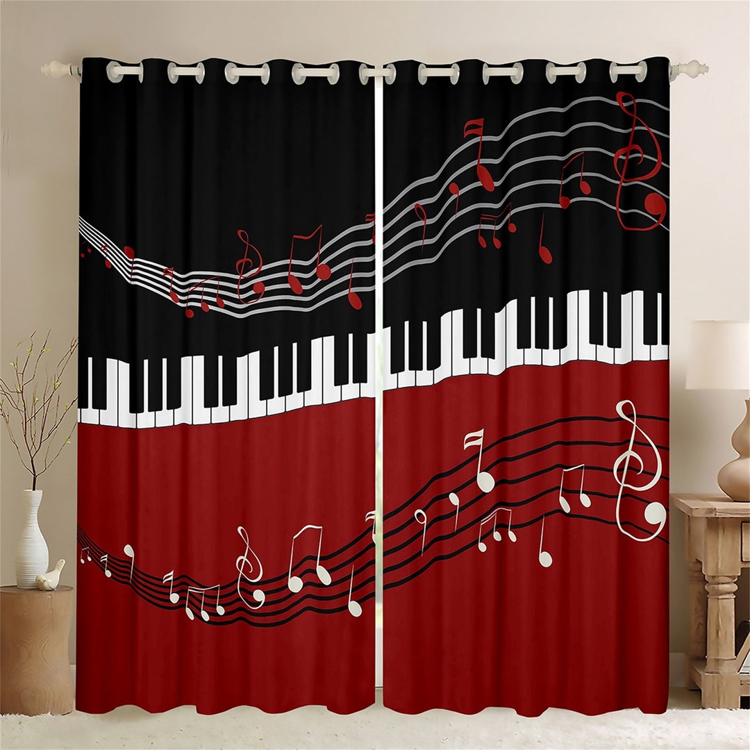 Musical Notes Window Curtains, Musical Instrument Piano Keys Print