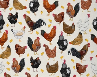 Rustic Rooster Fabric by The Yard, Cartoon Cute Animal Chicken Polyester Fabric, Watercolor Farmhouse Fabric for Upholstery, Handmade