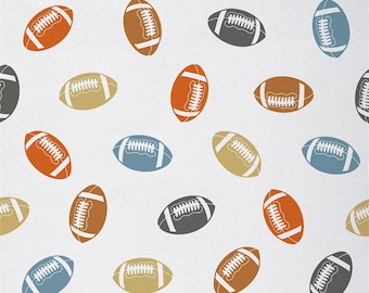 Tissu polyester rugby par mètre, tissu sur le thème des jeux de balle de sport pour le rembourrage, tissu à coudre graffiti football américain coloré, fait main