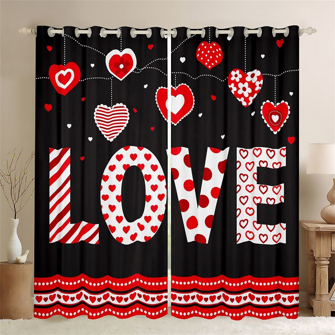 Valentine's Day Window Curtain Set, Cute Love Heart Curtains for Lovers