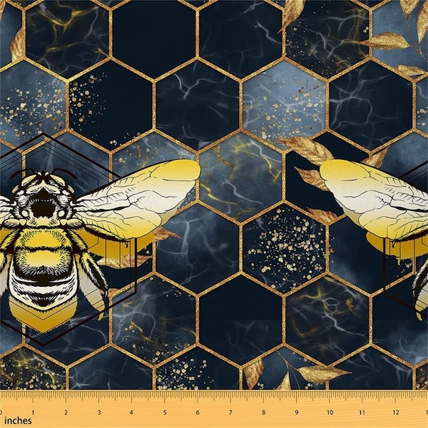 Tissu fait main d’abeille de miel par cour, tissu géométrique de texture de marbre de nid d’abeilles pour le rembourrage, tissu moderne de couture d’abeille mignonne d’hexagone