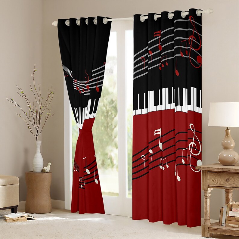 Musical Notes Window Curtains Musical Instrument Piano Keys Etsy