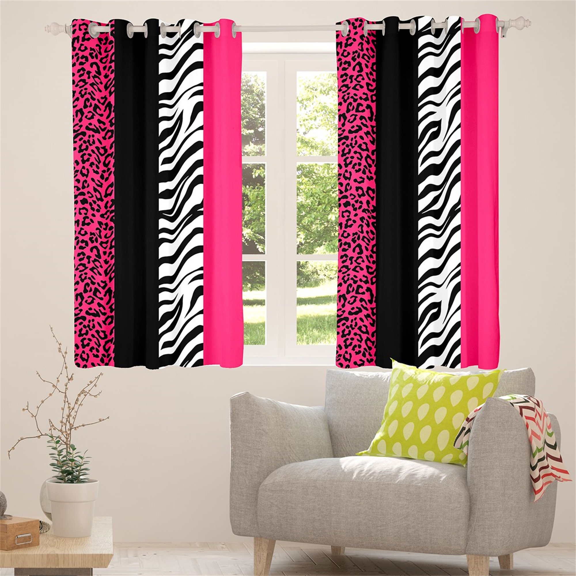 Leopard Print Handmade Window Curtains, Zebra Abstract Animal Skin Texture Window Drapes