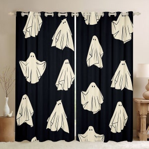  Tab Top Window Curtain,Happy Halloween Spiders- Web Black Tier  Curtains Panels Kitchen Valance 2 Drapes,Black White Pumpkin Ghost Face  Light Filtering Window Treatment for Bathroom Bedroom Cafe : Home & Kitchen