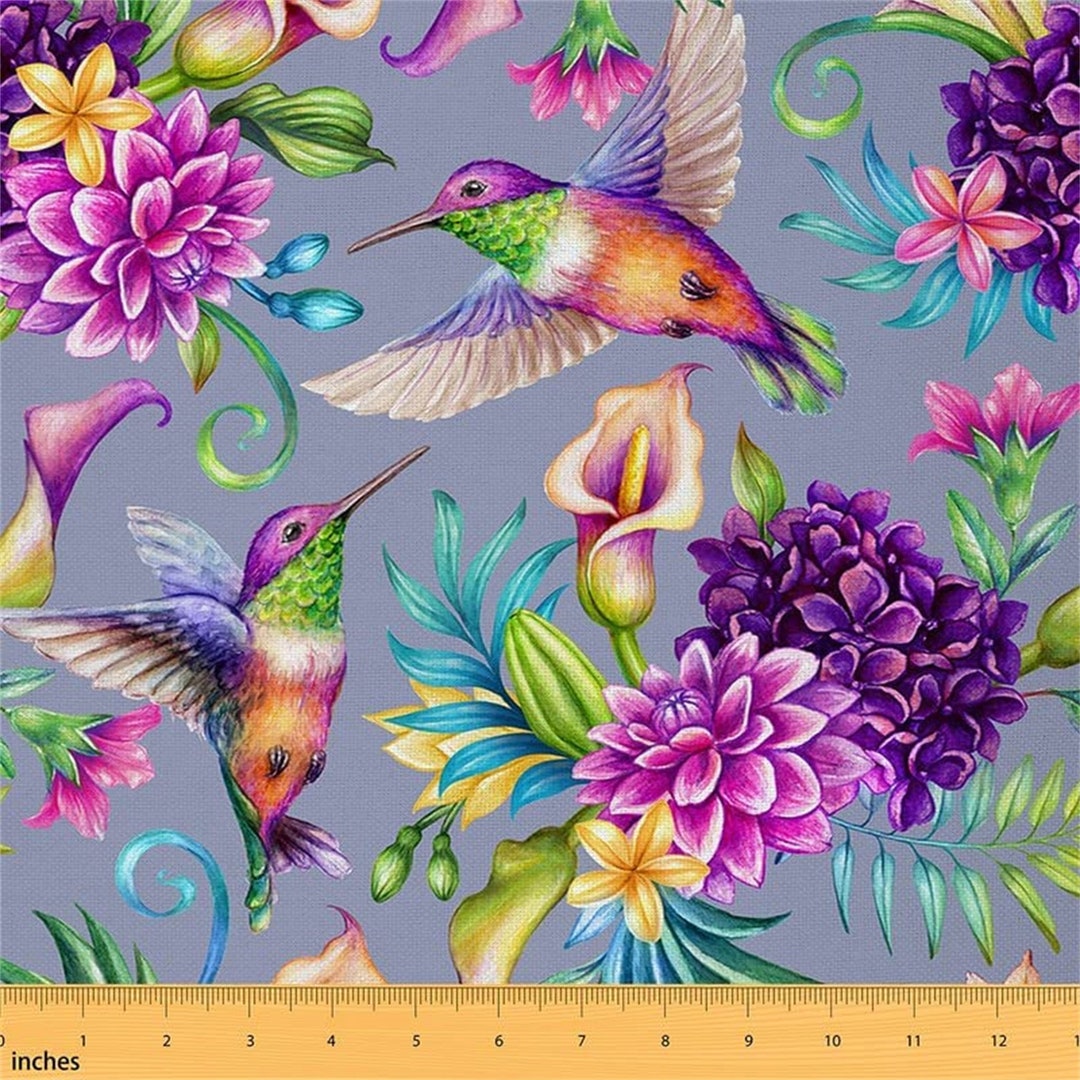 Hummingbird Polyester Fabric By The Yard Rustic Tropical Birds Floral Hummingbird polyester fabric by the yard rustic tropical birds floral