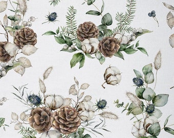 Tela de poliéster de conos de pino cortada a medida, tela de hojas de algodón rústico (plantas), tela blanca botánica natural para tapicería, hecha a mano