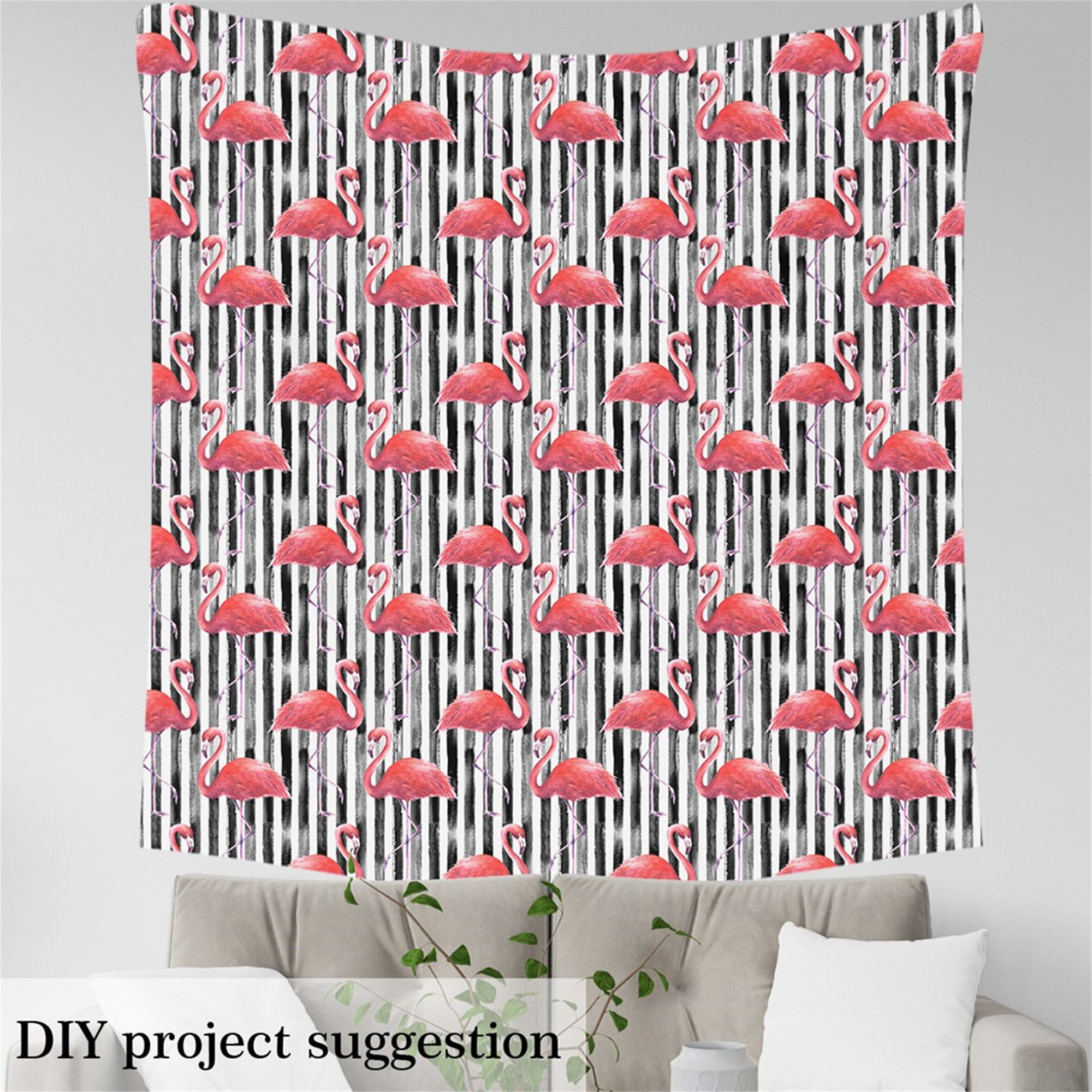 Pink Flamingo Polyester Fabric by the Yard Natural Watercolor Etsy