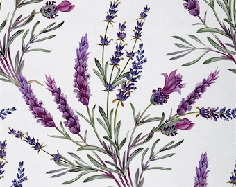 Lavender Handmade Fabric by The Yard, Rustic Purple Flower Fabric for Sewing and Upholstery, Purple Floral Botanical Leaves Polyester Fabric