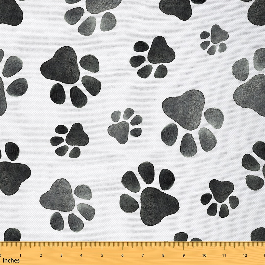 Dog Paw Print Fabric by the Yard, Cartoon Animal Footprint Polyester