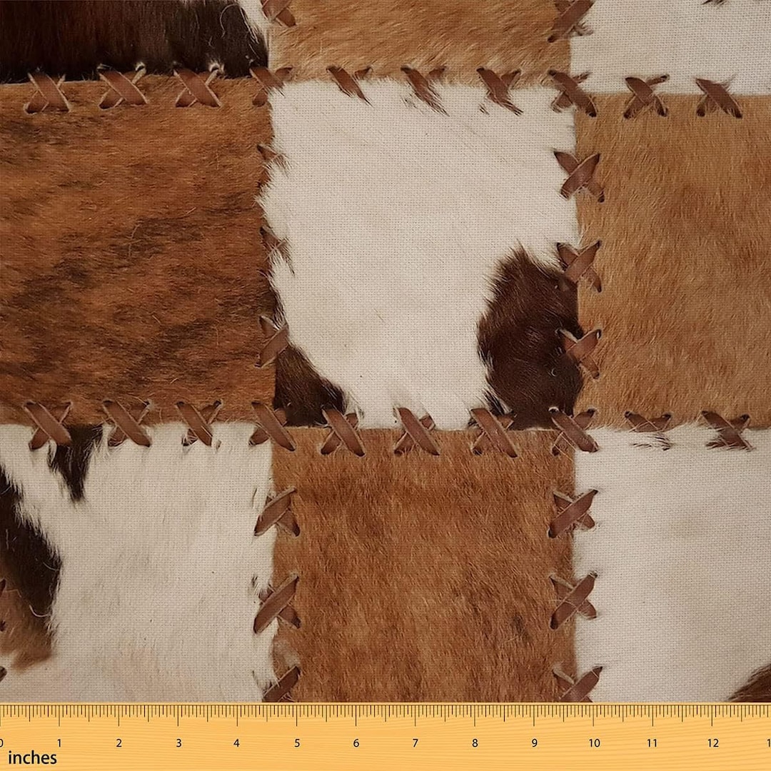 Brown Cowhide Print Fabric by the Yard, Rustic Farm Animal Cattle Cow