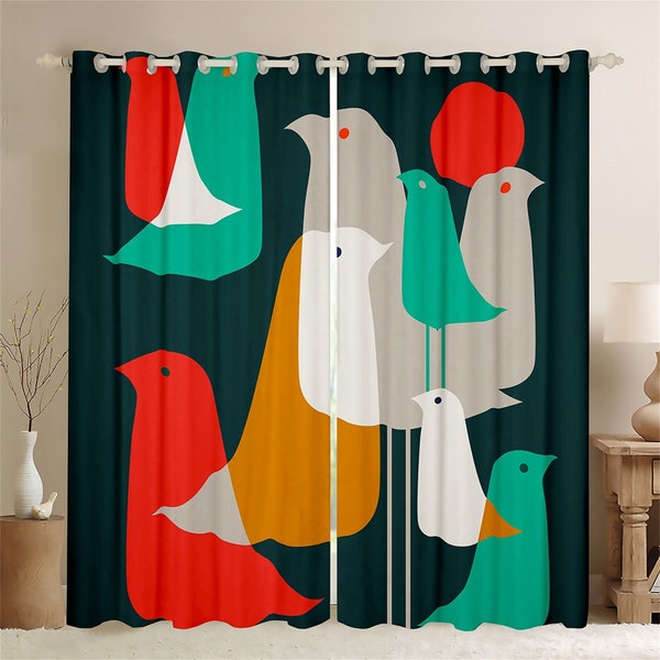 Cartoon Vogel Handgemachte Abstrakte Fenster Vorhänge, Bunte Tier Silhouette Vorhang Set, Geometrische Künstlerische Spleißen Fenster Vorhänge, Handmade