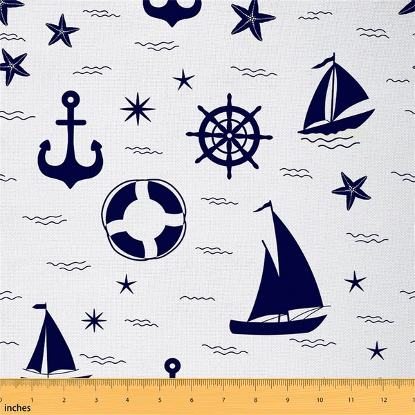 Tissu de polyester de navigation par yard, tissu de couture de voilier d'ancre nautique, tissu d'aventure d'océan blanc de marine pour la tapisserie d'ameublement, fait à la main