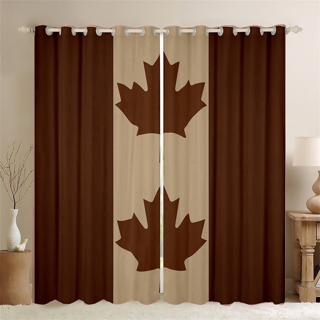 Canadian Flag Handmade Window Curtain Set, Maple Leaves Silhouette