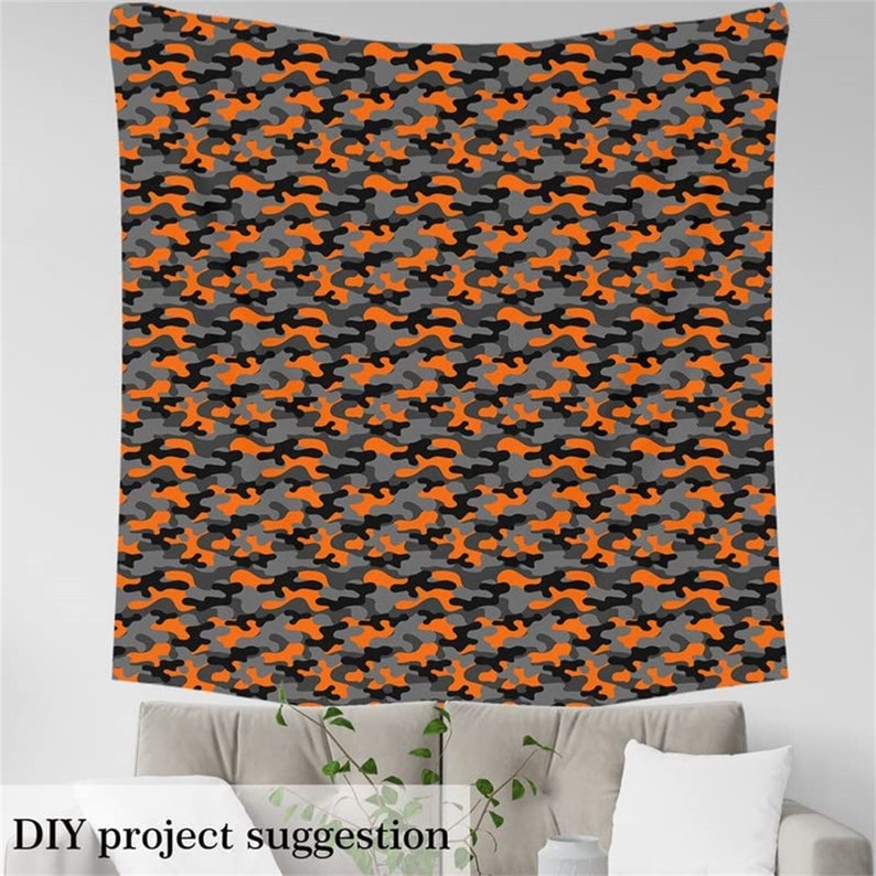 Camouflage Upholstery Fabric for Chairs Black Gray Orange Etsy