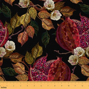 Pomegranate Fabric by The Yard, Nature Sweet Fruits Fabric for Sewing and Upholstery, Botanical Flowers Leaves Polyester Fabric, Handmade