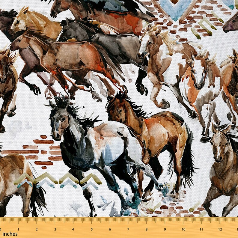 Galloping Horse Upholstery Fabric by the Yard Watercolor Etsy